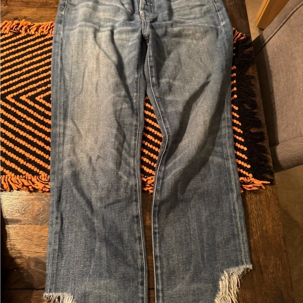 Madewell Rivet & Thread Straight Leg Button Fly Fringe Hem Jeans Women’s - Picture 2 of 5